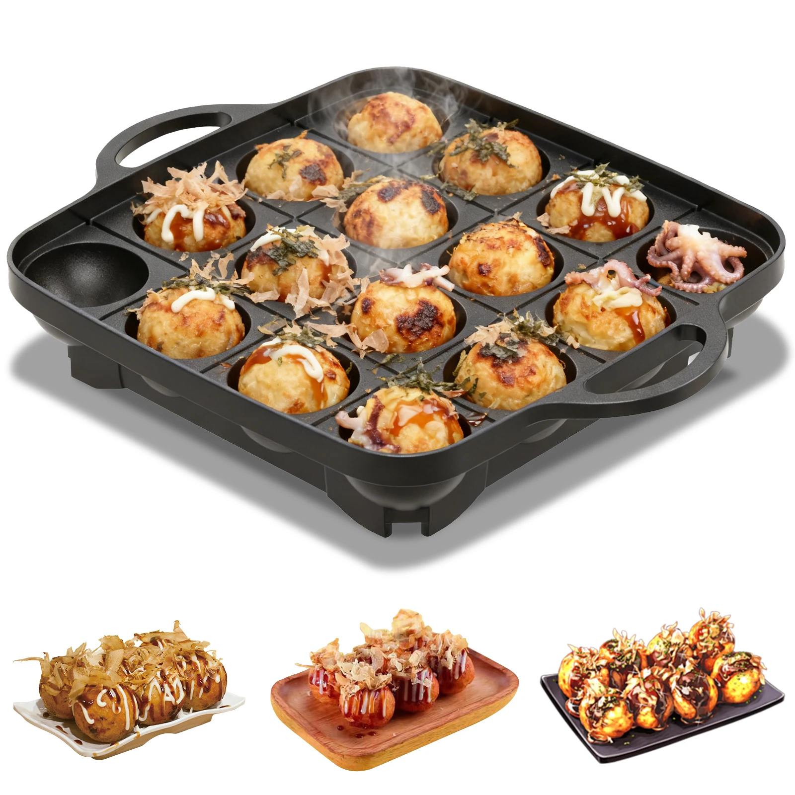 Takoyaki Pan Cast - กระทะทาโกะยากิ 16 หลุม ทำจากอลูมิเนียมหล่อ ไม่ติดกระทะ ใช้งานง่าย