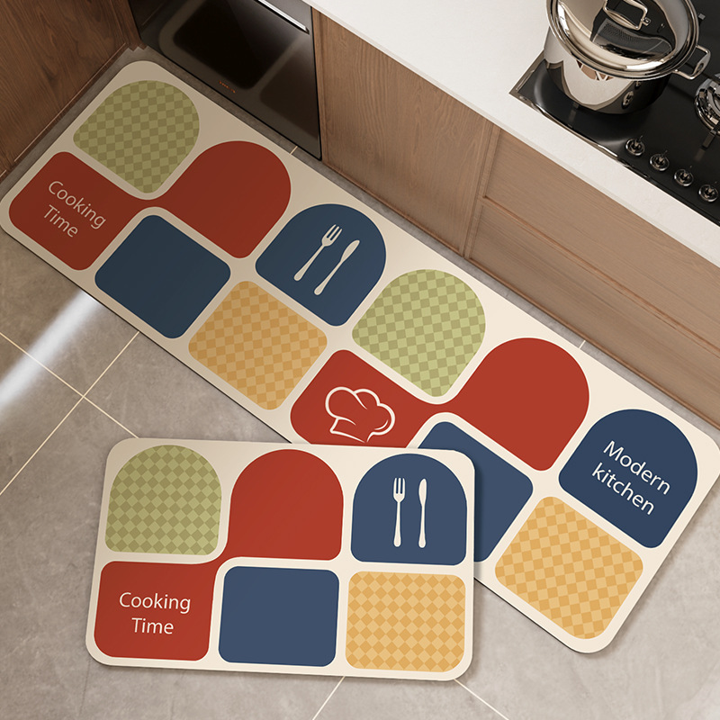 Home Cooking Made Easy - ชุดพรมปูพื้นห้องครัวทันสมัย ลายเรขาคณิต สีน้ำตาลโทนกลาง ไม่ลื่น ทำความสะอาดง่าย สำหรับพื้นบริเวณอ่างล้างจาน