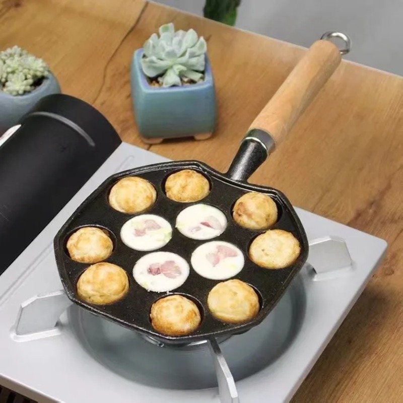 Dosa Pan Iron - กระทะทาโกะยากิสำหรับอบขนมถาดซิลิโคน14หลุมของขวัญแพนเค้กพร้อมส้อมใช้ในบ้านครัวแบบมืออาชีพ kompor Gas เหล็กหล่อเหนี่ยวนำ