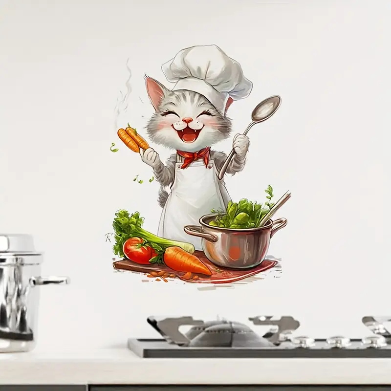 Home Cooking For Cats - การ์ตูนแมวทําอาหารสติกเกอร์,Art Wall สําหรับ Home,ตู้,ตู้เย็น,ประตู,ห้องน้ํา,ตกแต่ง,ไวนิลรถ Decals