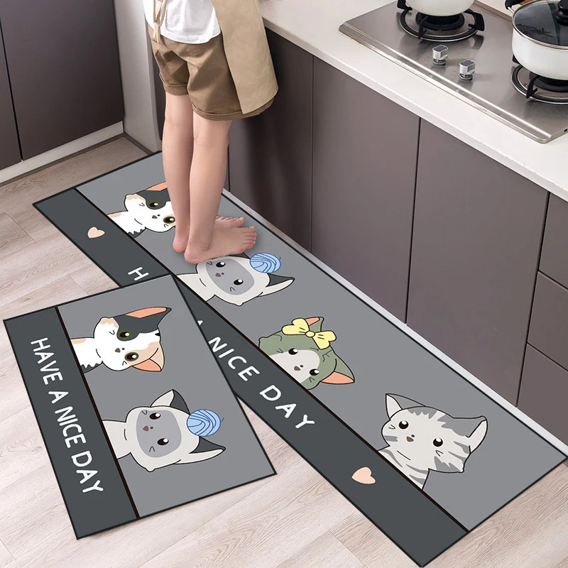 Home Cooking Made Easy - VIKAMA พรมครัวลายแมวน่ารัก ดูดซับน้ำและน้ำมัน ทำความสะอาดง่าย สร้างพื้นที่ทำอาหารที่อบอุ่นสำหรับคุณ ตกแต่งบ้าน