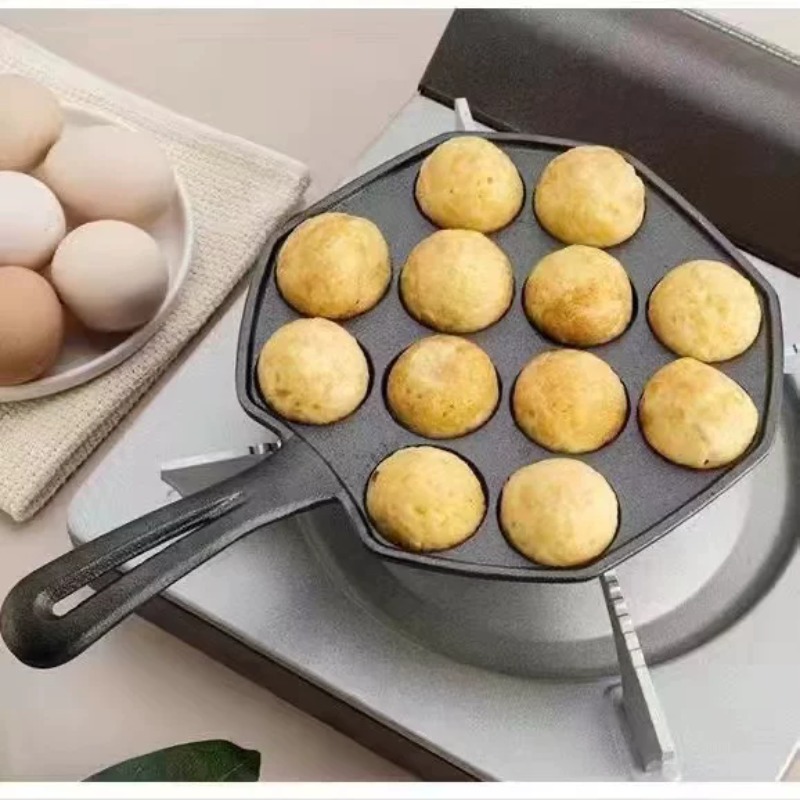 Takoyaki Pan Cast - กระทะเหล็กหล่อเคลือบสารกันติด (ไม่เคลือบผิว) กระทะทาโกะยากิสำหรับย่างลูกชิ้น แม่พิมพ์เครื่องทำทาโกะยากิ