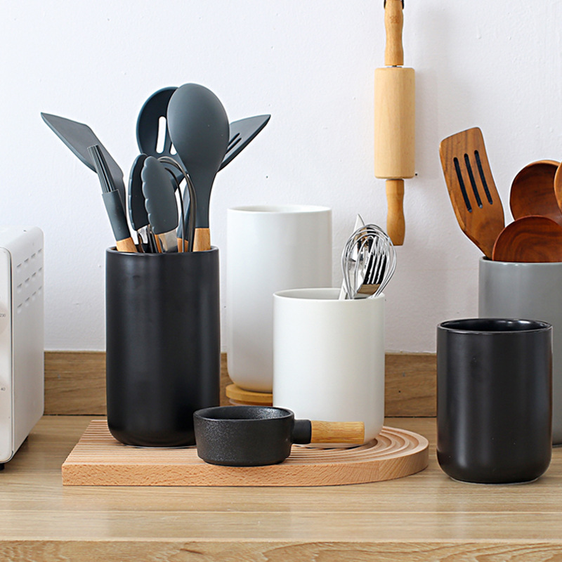 Home Cooking Help - กระป๋องเซรามิค Nordic เครื่องครัวสําหรับช้อน Spatulas เครื่องมือทําอาหาร Organizer