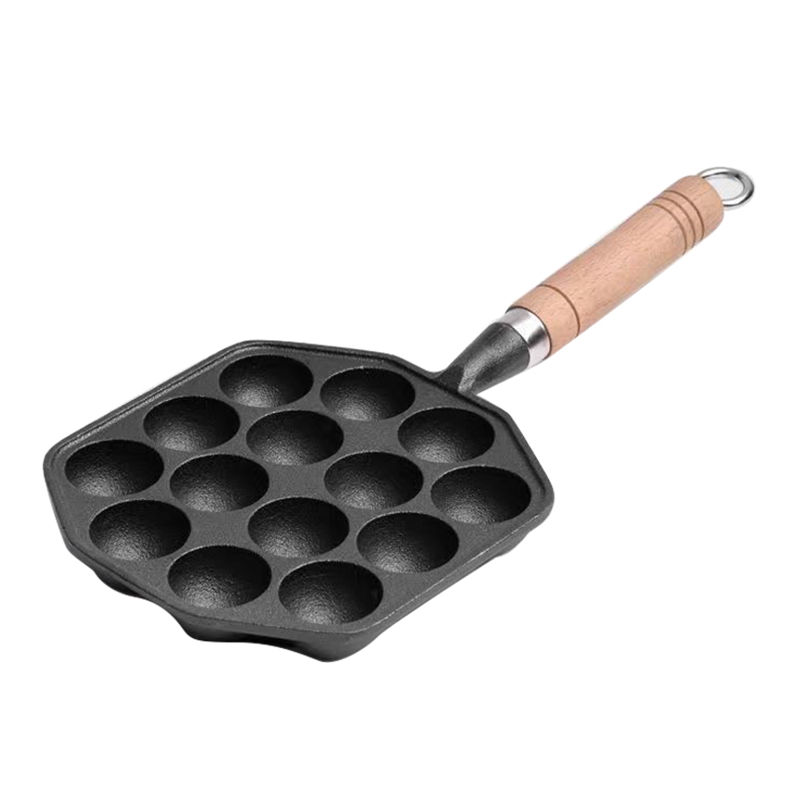 Takoyaki Pan Cast - แม่พิมพ์ทำลูกชิ้นปลาหมึก ทำความสะอาดง่าย ด้ามจับถอดได้ ป้องกันการลวก กระทะย่างทาโกะยากิ เหล็กหล่อ