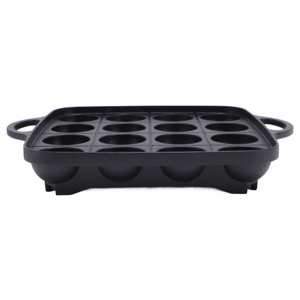 Takoyaki Pan Cast - กระทะทาโกะยากิสีดำอเนกประสงค์ ทำจากอะลูมิเนียมหล่อ พร้อมด้ามจับคู่ กระทะย่างทาโกะยากิแบบไม่ติดกระทะ 16 หลุม