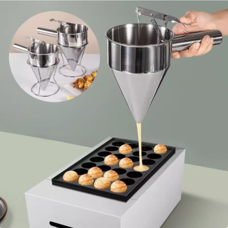 Home Cooking Help - กรวยจ่ายของเหลวสแตนเลสขนาด 600/1200 มล., อุปกรณ์ทำโอ๊คโทปัสบอล, อุปกรณ์ครัวสำหรับทำอาหารพร้อมด้ามจับและขาตั้ง