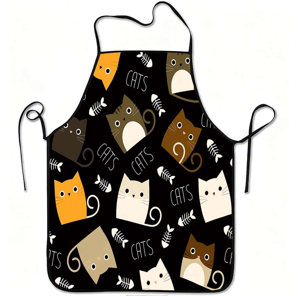 Home Cooking For Cats - ผ้ากันเปื้อนลายการ์ตูนแสนสนุก 1 ชิ้น ดีไซน์ย้อนยุค ลายแมวน่ารักและก้างปลา สำหรับทุกเพศ