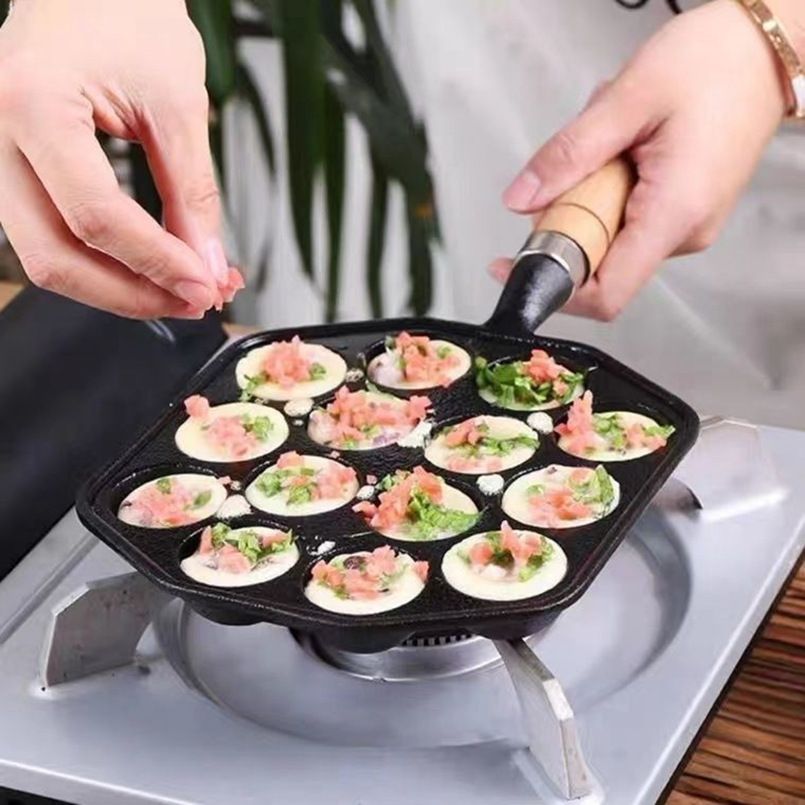 Takoyaki Pan Cast - Octopus Meat Ball Mould Maker ทําความสะอาดง่าย