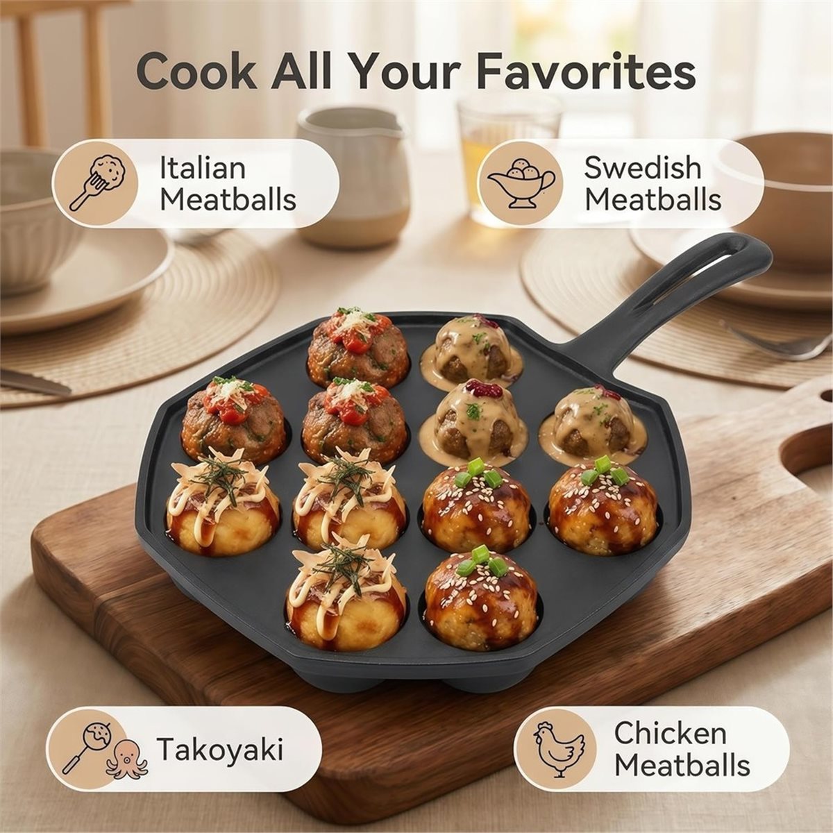 กระทะทำทาโกะยากิเหล็กหล่อ 12 ห - Takoyaki Pan Cast บทวิจารณ์และราคา