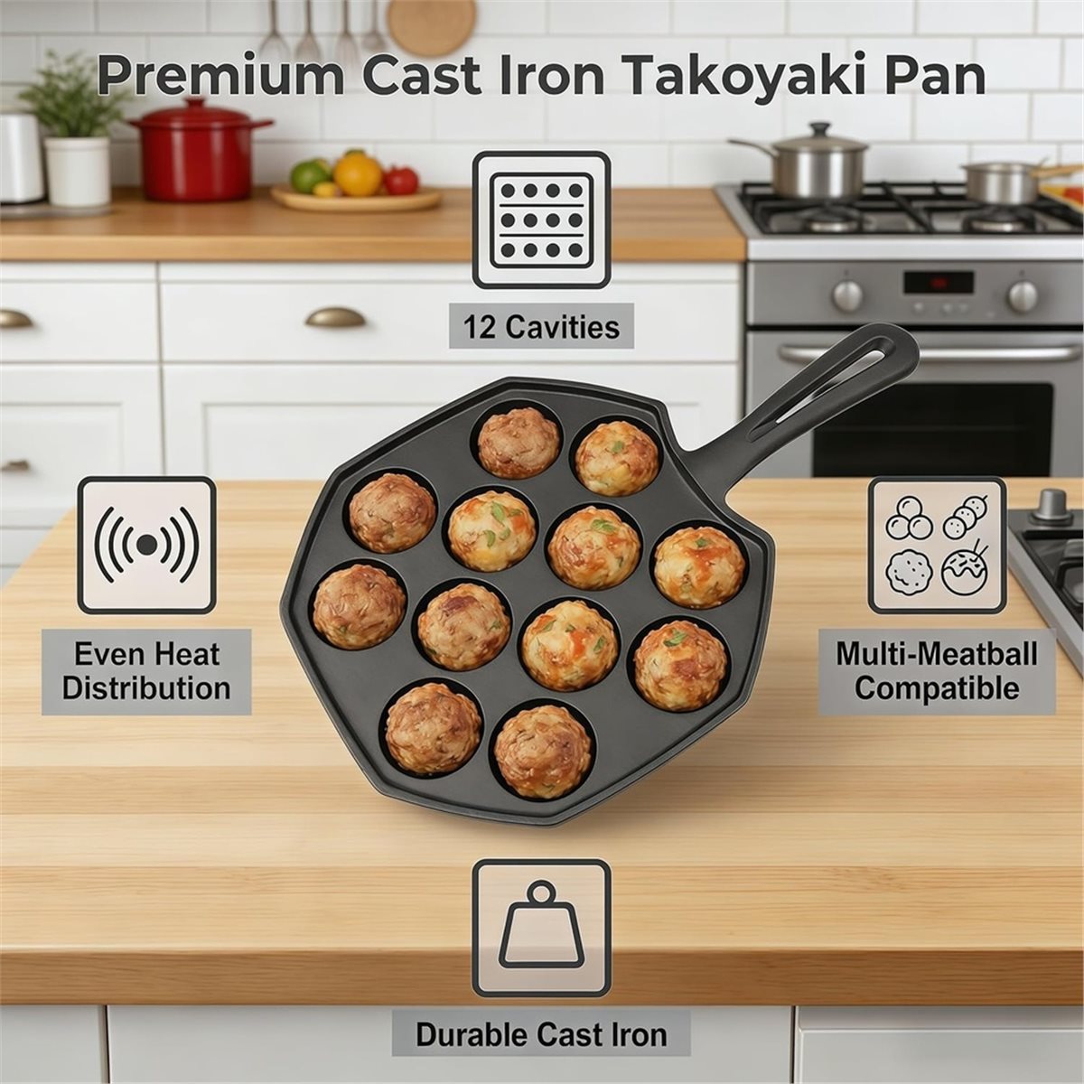 กระทะทำทาโกะยากิเหล็กหล่อ 12 ห - Takoyaki Pan Cast บทวิจารณ์และราคา
