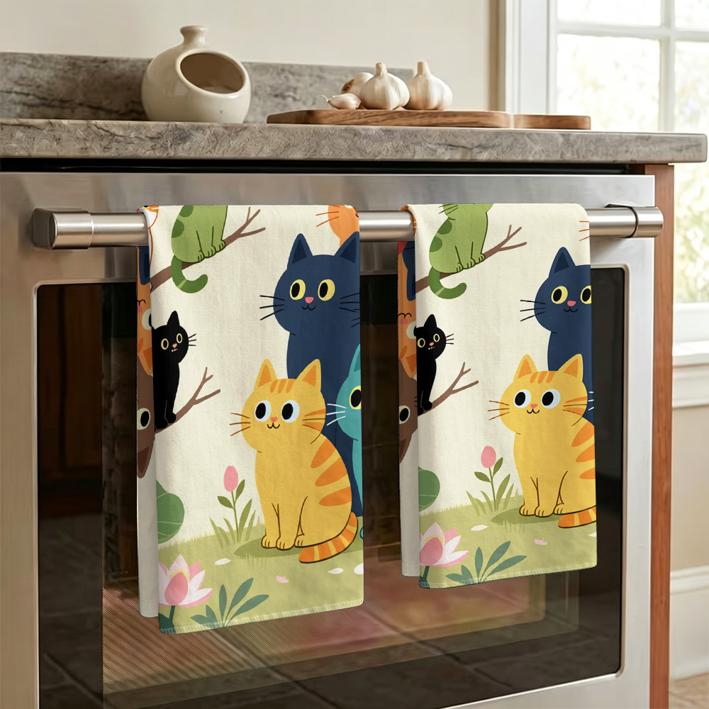 1 ชิ้น/2 ชิ้น ผ้าเช็ดครัวลายกา - Home Cooking For Cats บทวิจารณ์และราคา
