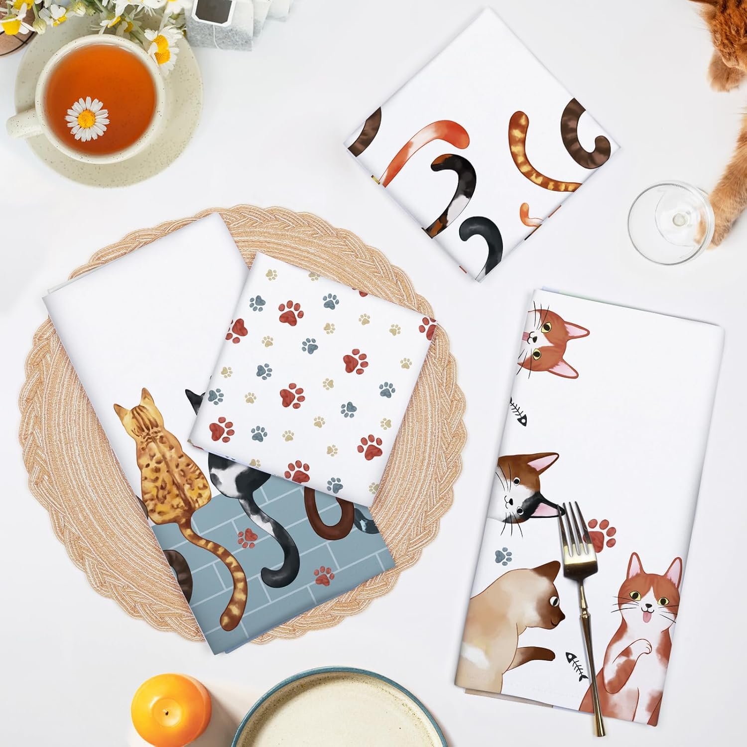 ผ้าเช็ดครัวลายอุ้งเท้าแมว 4 ชิ - Home Cooking For Cats บทวิจารณ์และราคา